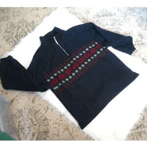 Vtg Bugle Boy Snow Fleece 1/4 Zip Pullover Blue Red Snowflakes Size XL